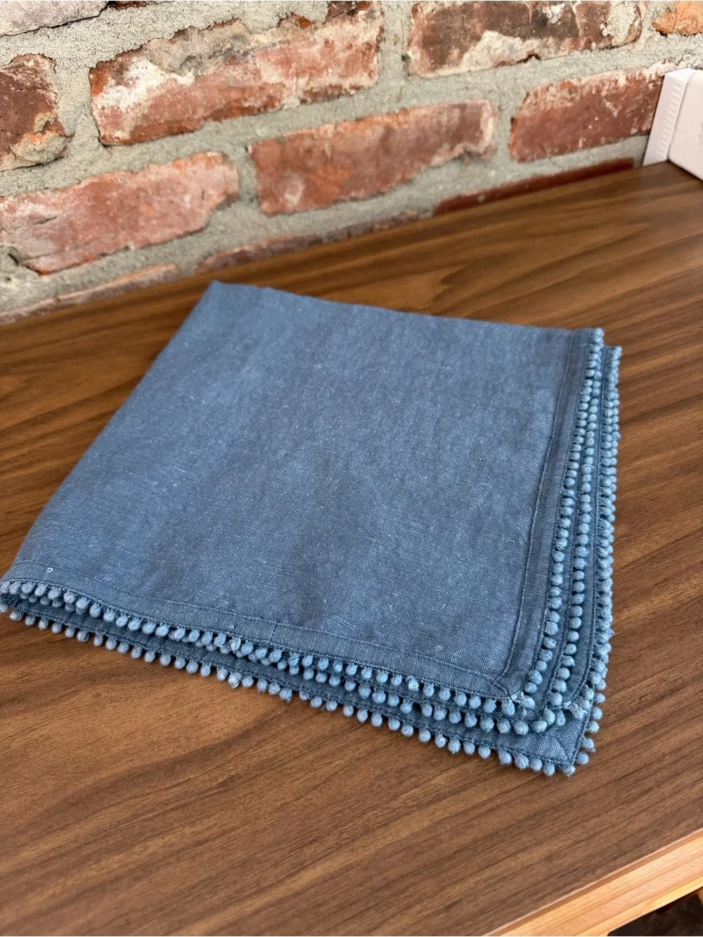 Juliska Berry Trim Navy Denim Blue Napkins Set of 8 Linen Cotton 21”